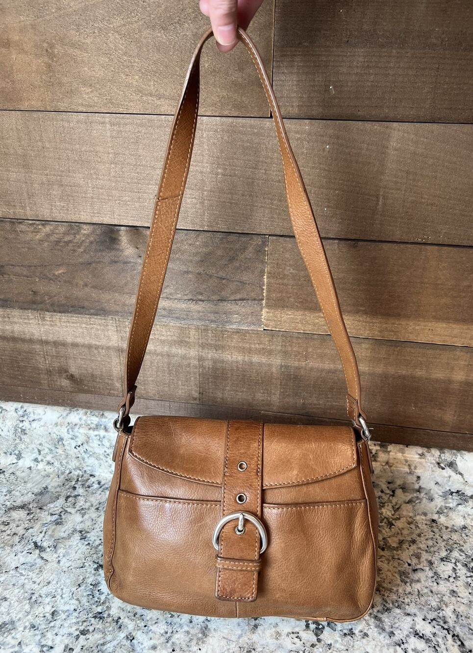 Vintage Fossil Tan Brown Leather Buckle Shoulder Handbag - Y2K Style Purse
